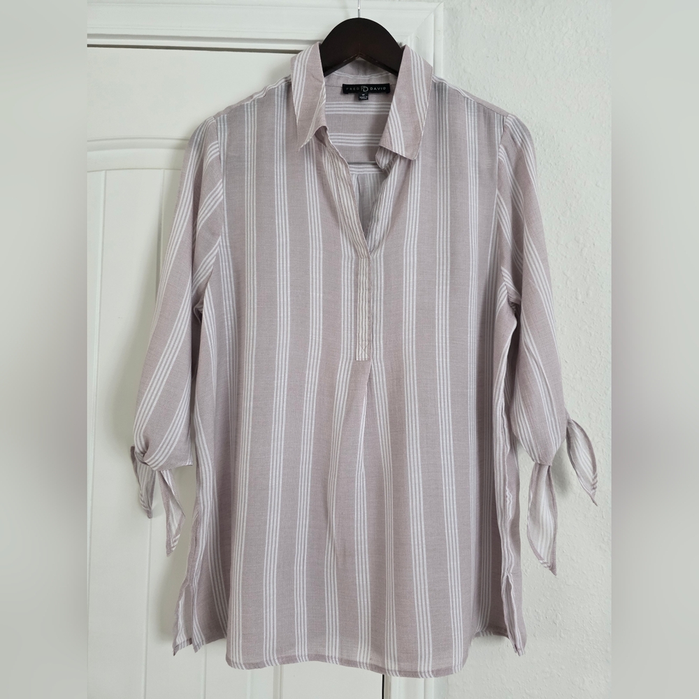 Fred David Mauve & White Stripes Blouse size M